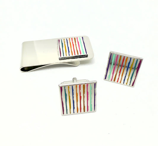 Wall Design Cufflinks and Money Clip