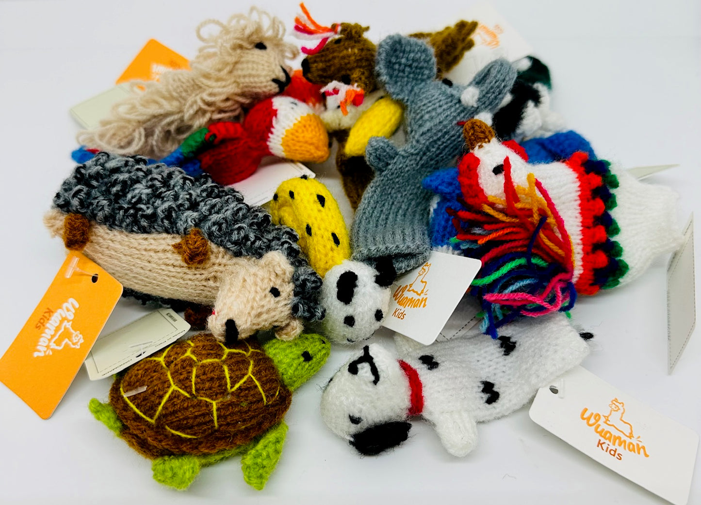 Image of Different Hand Knit Puppets.