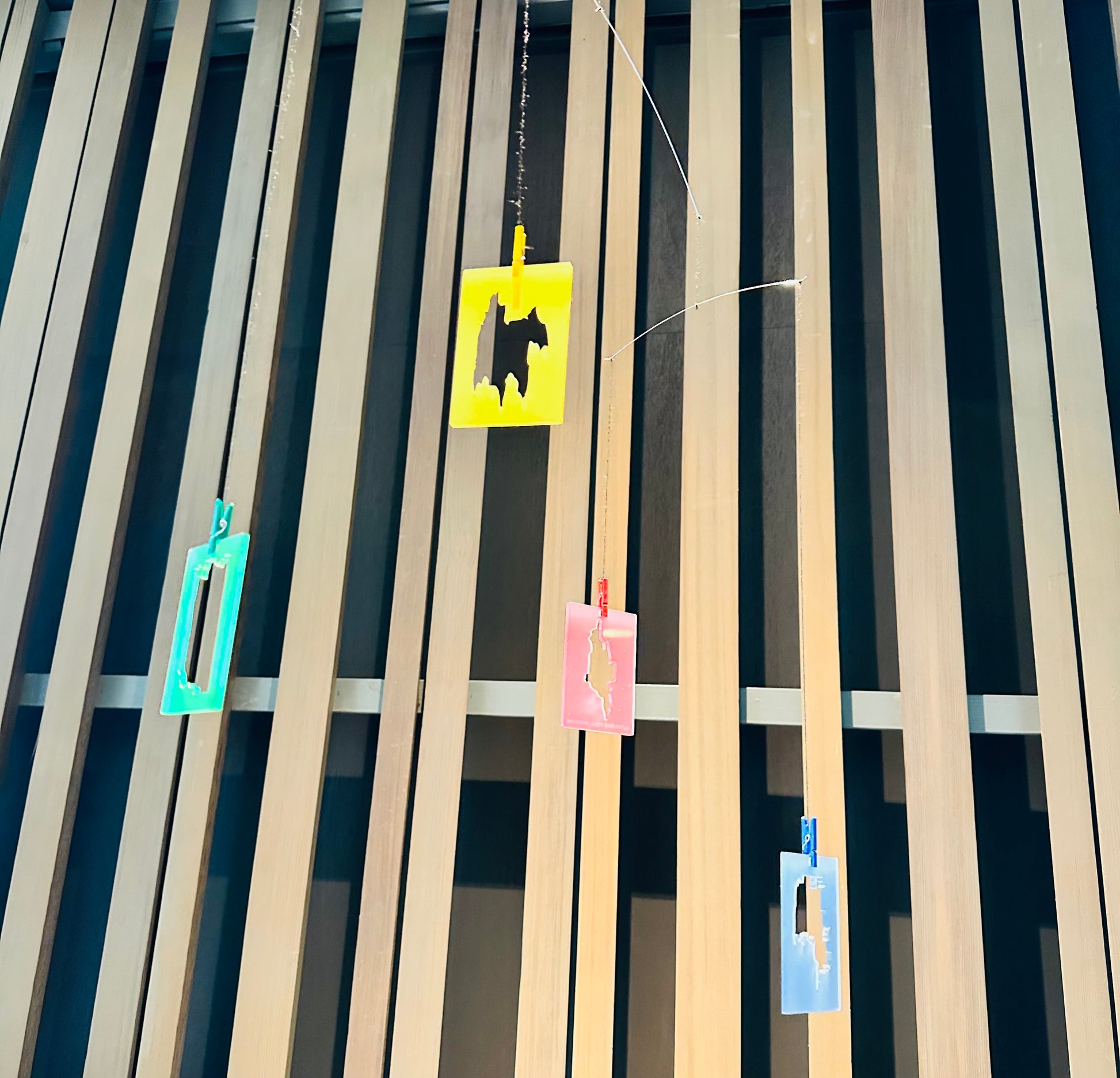 Clyfford Still Shapes Mobile displayed on ceiling.