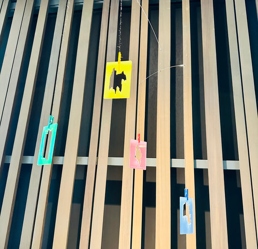 Clyfford Still Shapes Mobile displayed on ceiling.