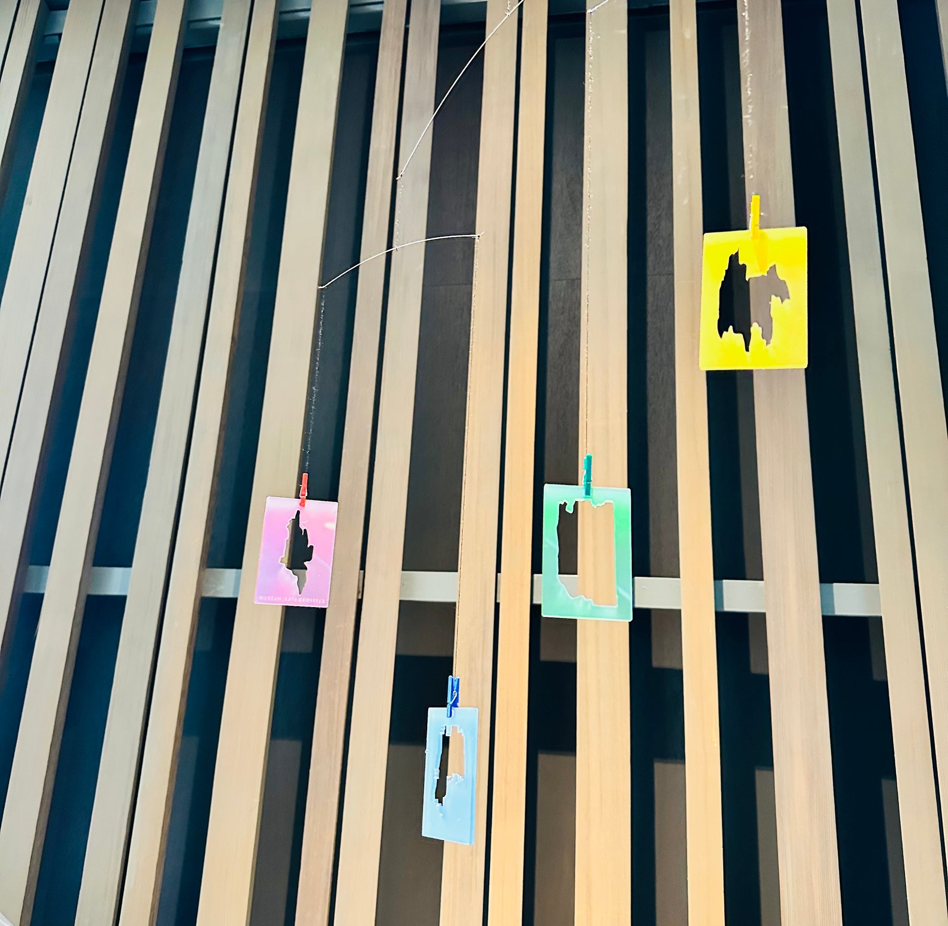 Clyfford Still Shapes Mobile displayed on ceiling.