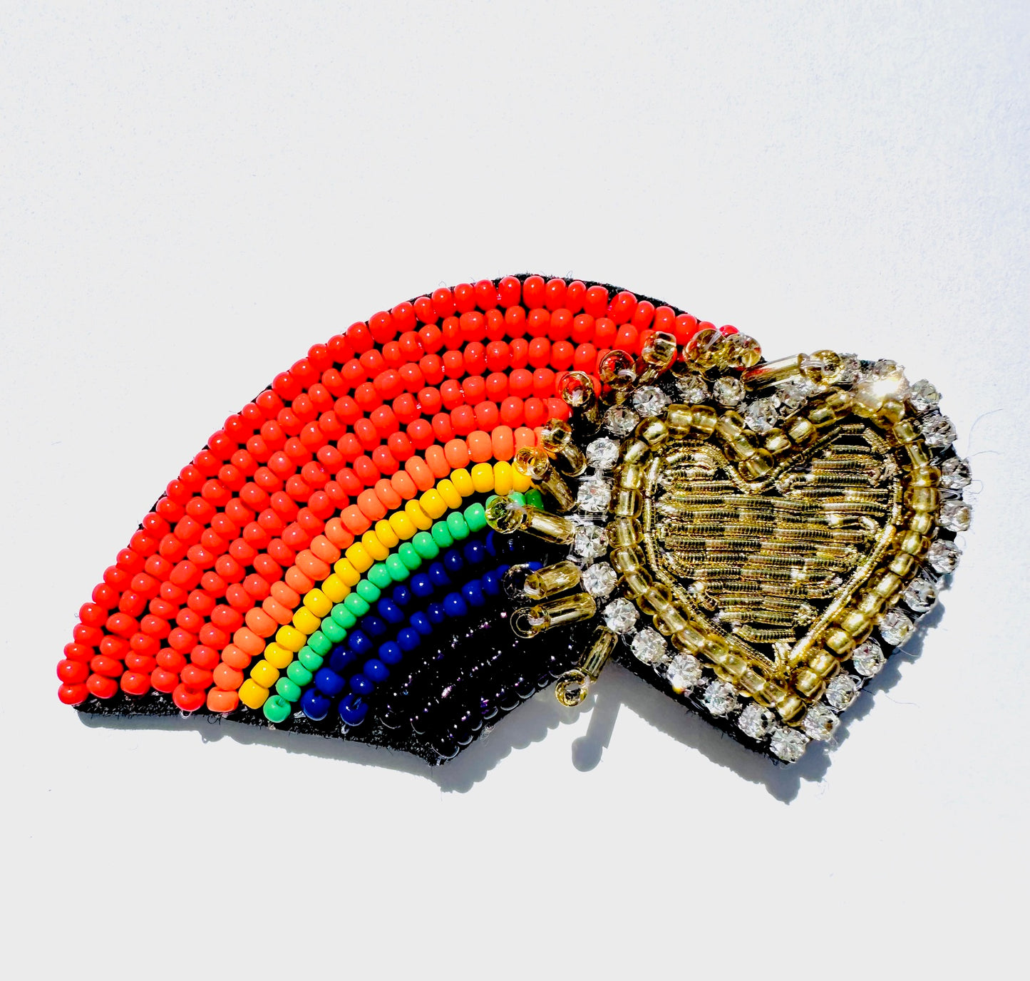Image of Bala Mani Beaded Rainbow Brooch Pin.