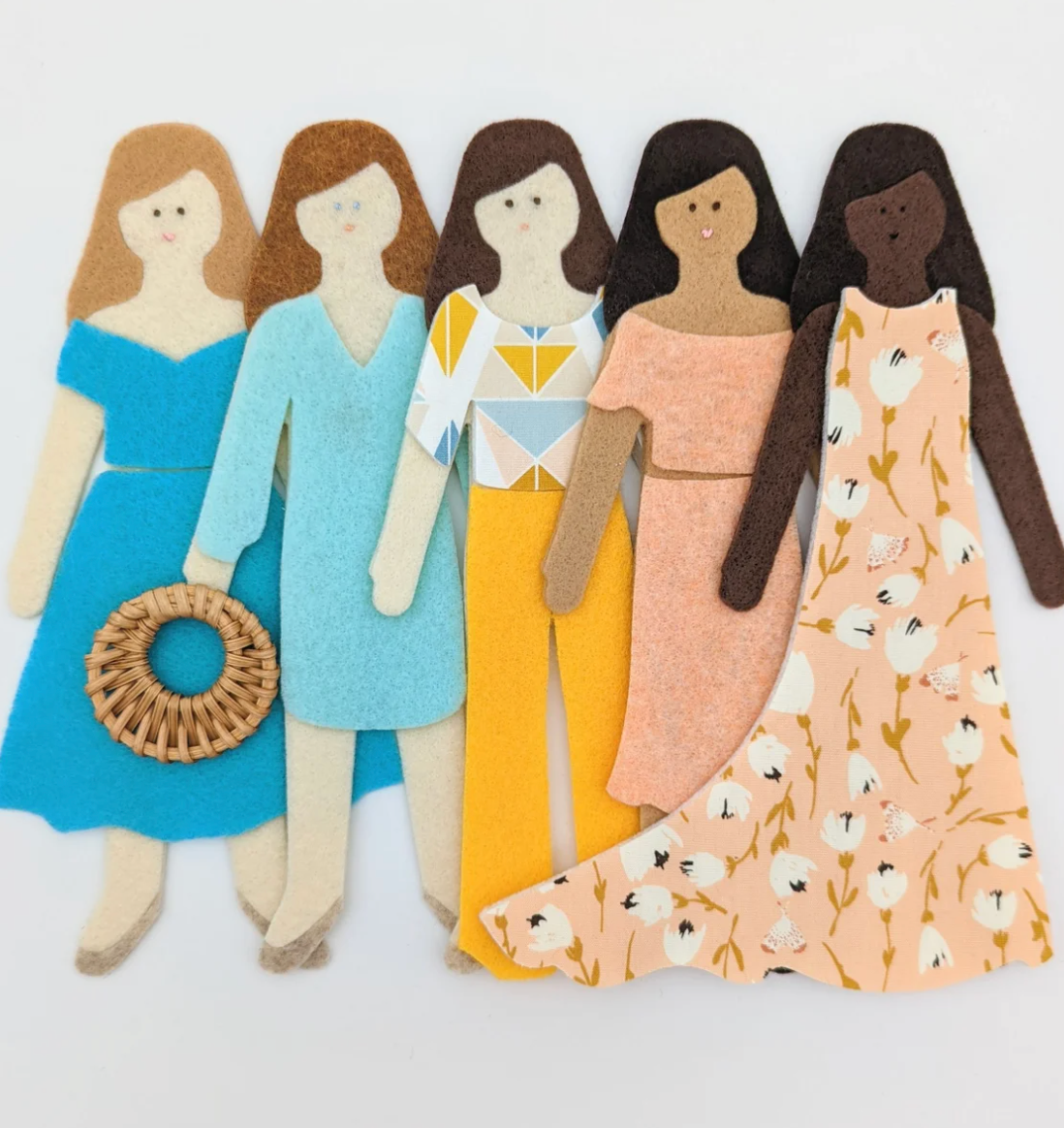 Five ‘Long Hair Felt Dolls’ in Honey, Caramel, Cinnamon, and Cocoa. 