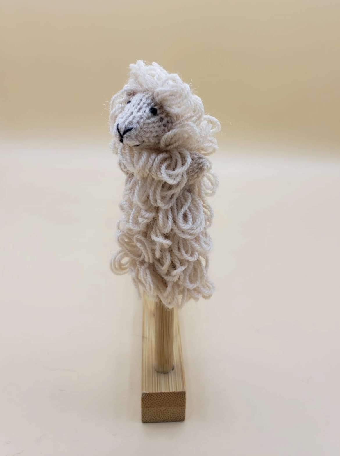 Image of Beige Sheep Hand Knit Puppet.