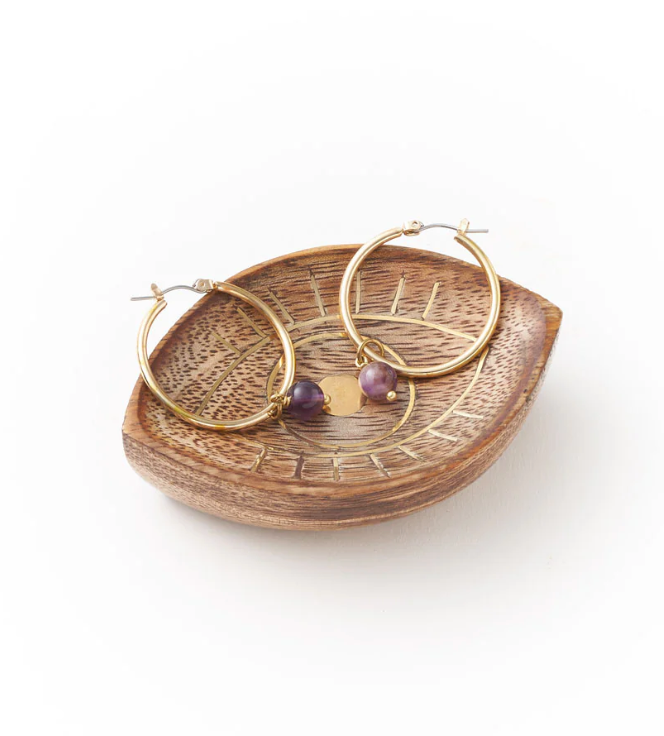 Photograph of Earrings on Drishti Evil Eye Jewelry Tray Trinket Dish.