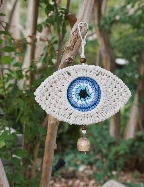 Photograph of Buna Evil Eye Macrame Wall Hanging.