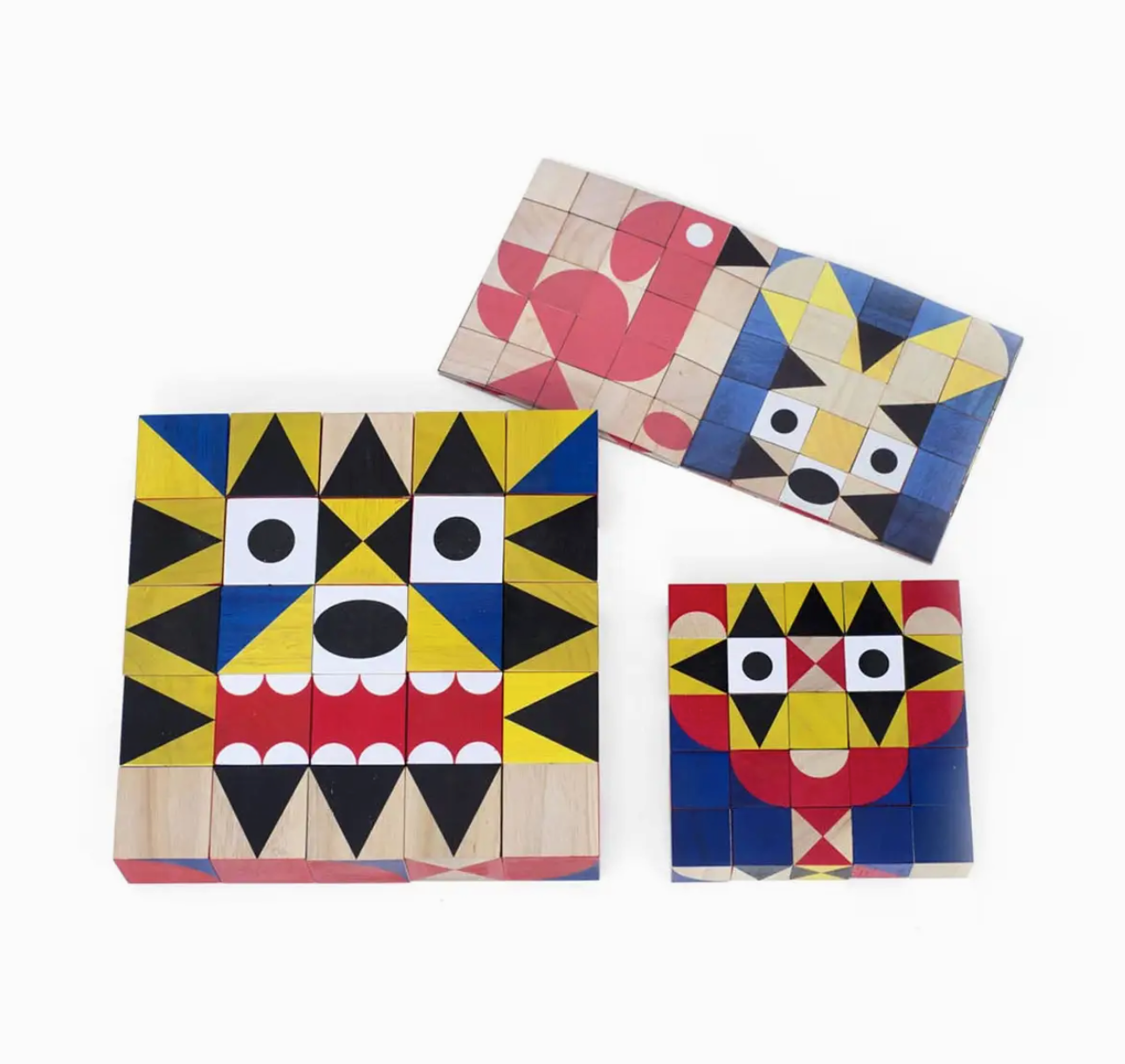 Colorful geometric wooden puzzles