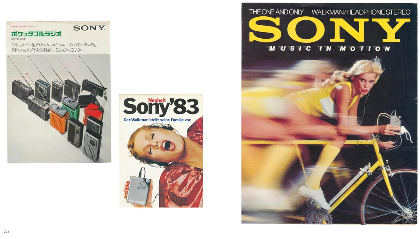 Collection of Sony product advertisements from different eras.
