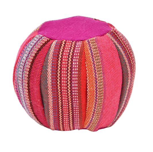 Multicolored striped fabric ball on a white background