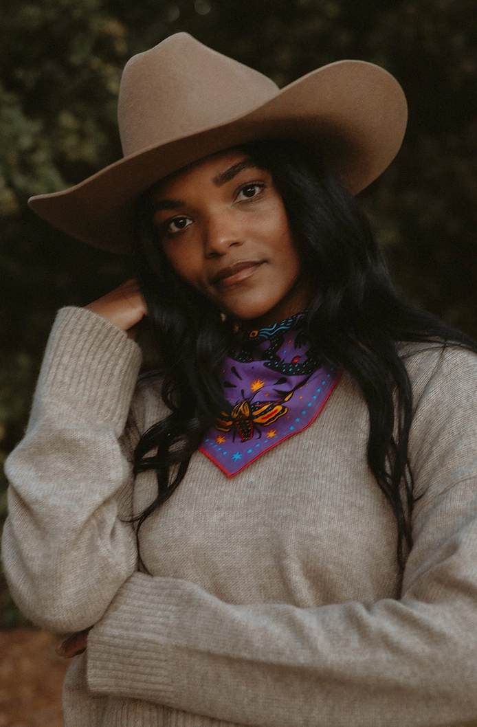 Woman wearing a bandana around her neck