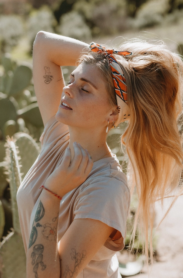 Woman wearing bandana in her hair