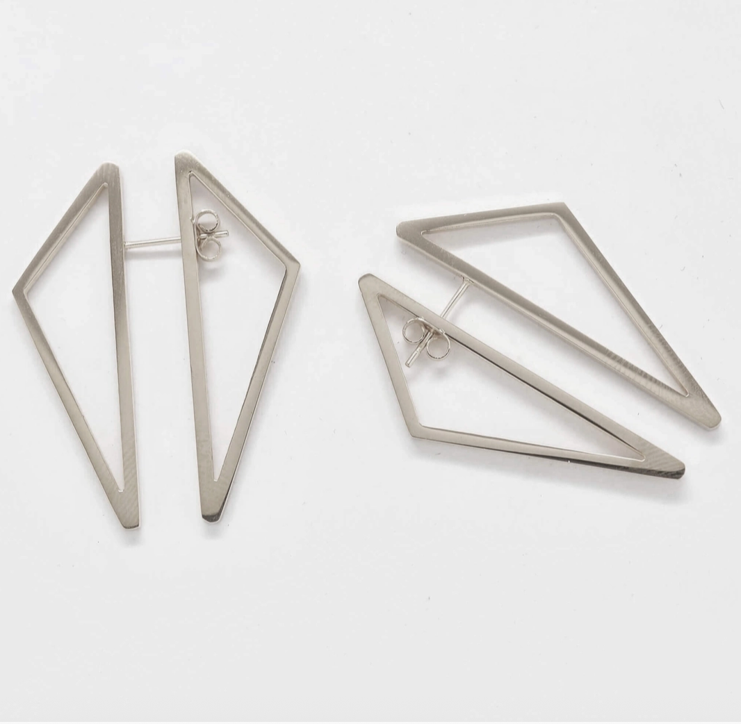 Double Sided Gold Geometric Triangle Earrings