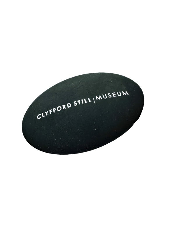 Black Pebble Eraser with Clyfford Still Museum logo.