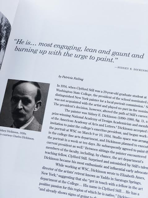 Inside page from ‘A Light of His Own: Clyfford Still at Yaddo’ with a quote from Sidney Dickinson about Clyfford Still.