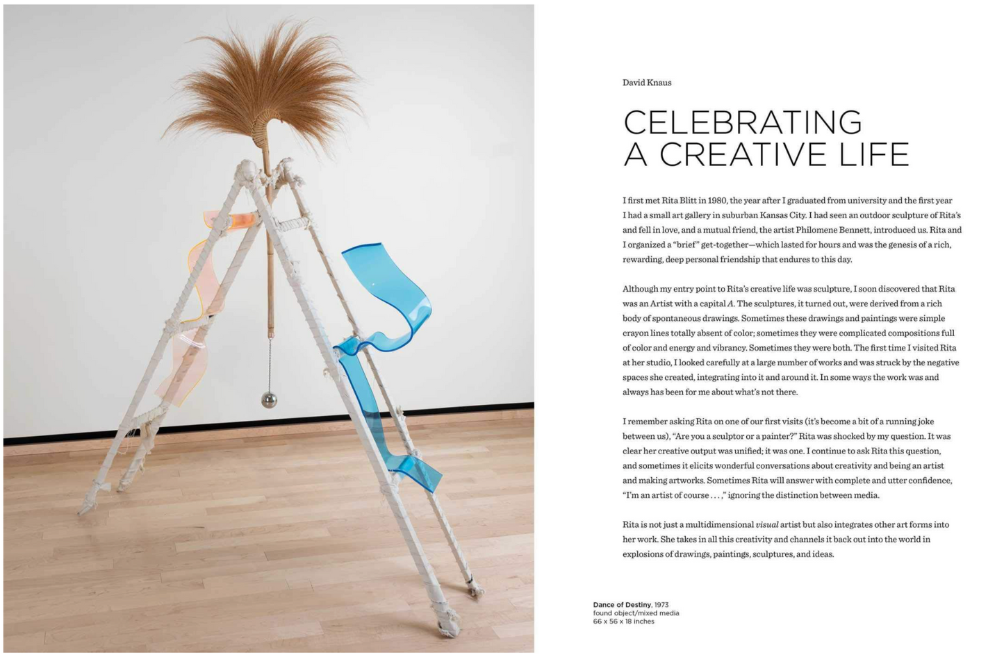 Inside page from ‘Rita Blitt: Around and Round’ featuring a found object sculpture