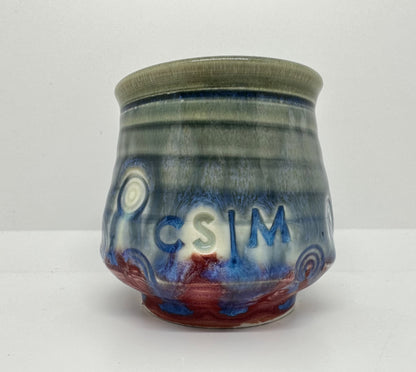Handmade ‘Small Planter 3’ with CSM logo and colorful drippy glaze 
