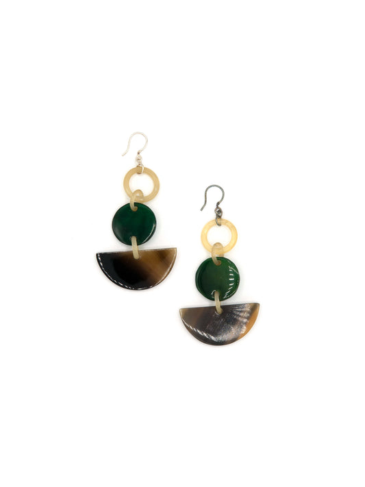 Sailing Sea Horn Earrings - Proudly handmade in Vietnam, these gorgeous lightweight statement earrings are made from up-cycled horn. Long earrings measure 9cm.  Nickel-free.
