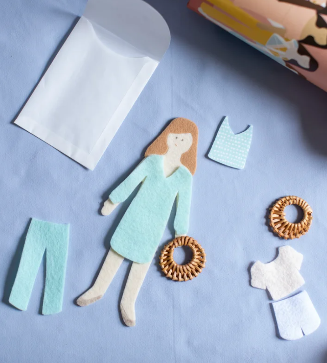 Honey Long Haired Felt Doll with Accessories and packaging 
