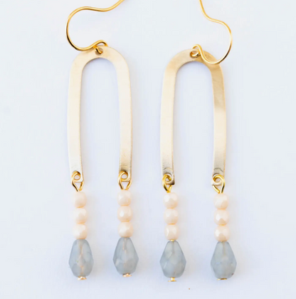 Elegant Arch Beaded Earrings - Dainty arch brass earrings with tiny beads and finished with a drop bead.