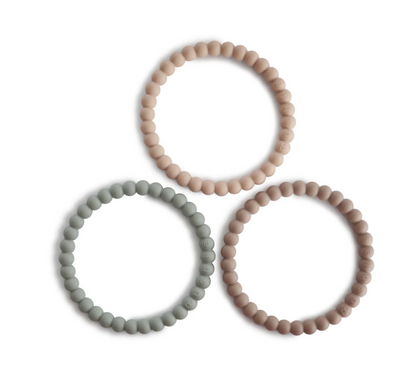 Pearl Teether Bracelet set in Clary Sage, Tuscany, and Desert Sand. 