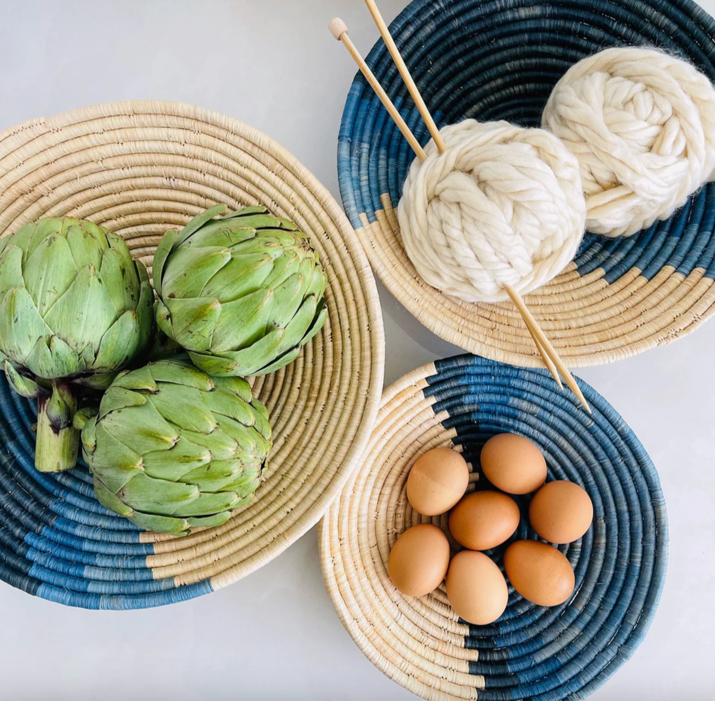 Image of Objects and Foods inside Coastal Calming Woven Bowls.