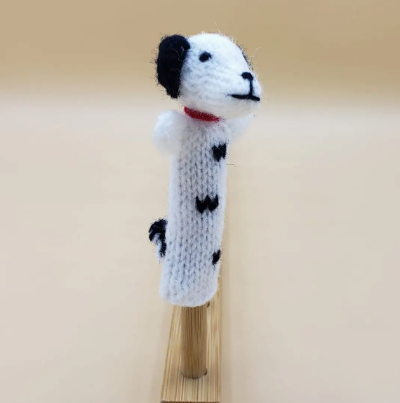 Image of White Dog Hand Knit Puppet.