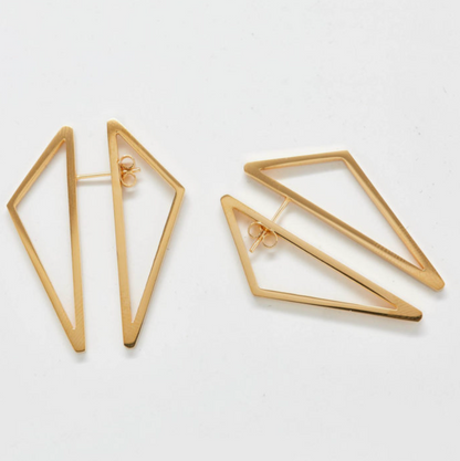 Double Sided Gold Geometric Triangle Earrings