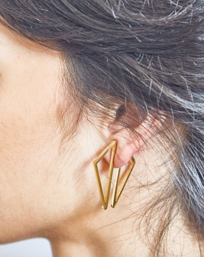 Double Sided Gold Geometric Triangle Earrings