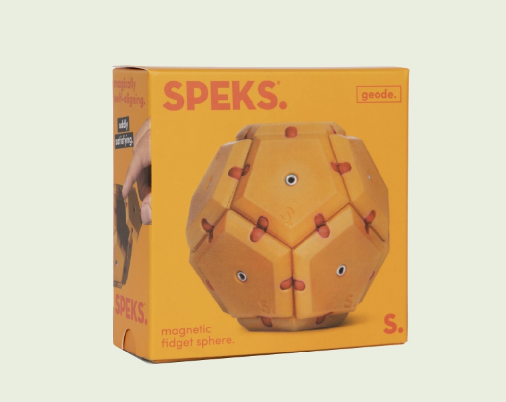 Speks magnetic fidget sphere packaging on a white background