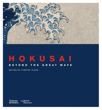 Book cover of 'Hokusai: Beyond the Great Wave' with wave design and text.