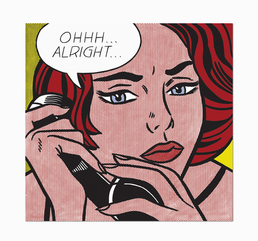 Comic-style illustration of a woman with red hair and a speech bubble saying 'OHHH... ALRIGHT...'
