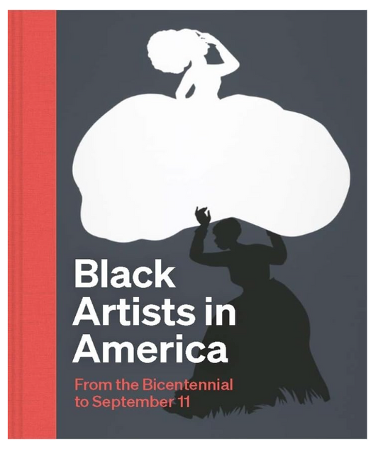 Book cover titled 'Black Artists in America' with silhouettes of a woman and cloud on a gray background.