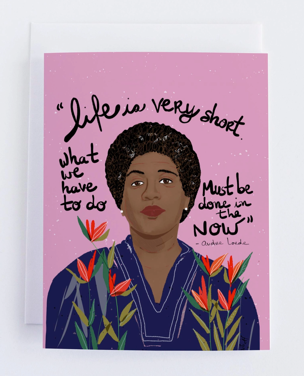 Note card with Audre Lorde and her quote.