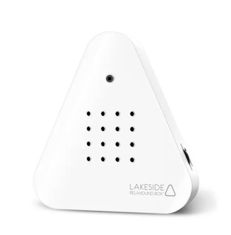White triangular sound box and 'Lakeside' branding on a white background