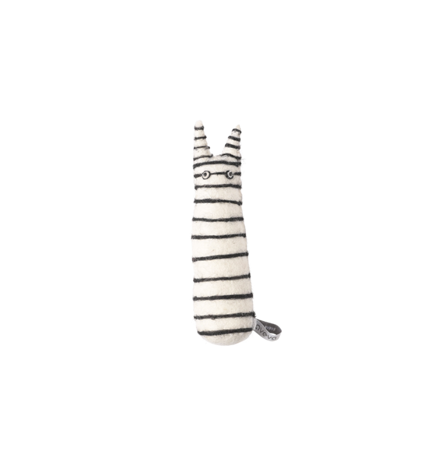 Striped cat-shaped figure on a white background