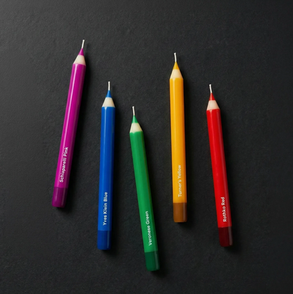 Five colored pencil candles on a black background