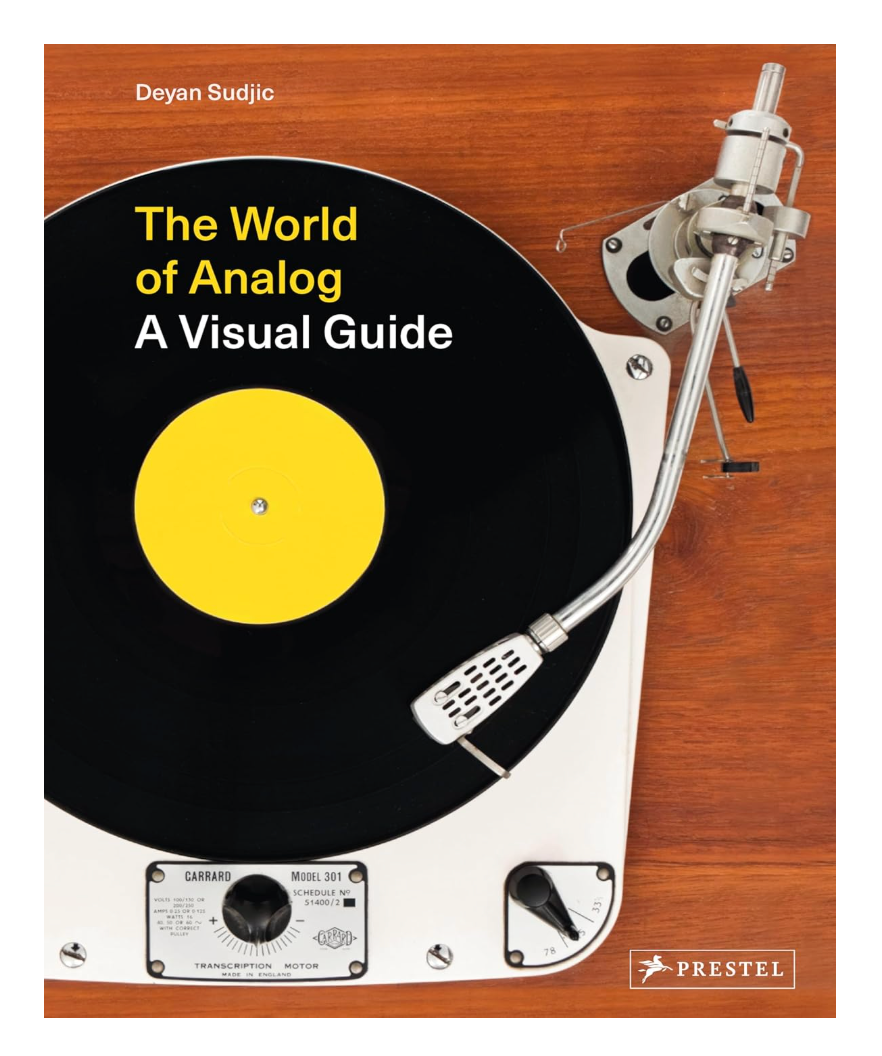 Book cover of 'The World of Analog: A Visual Guide' by Deyan Sudjic with a turntable illustration.