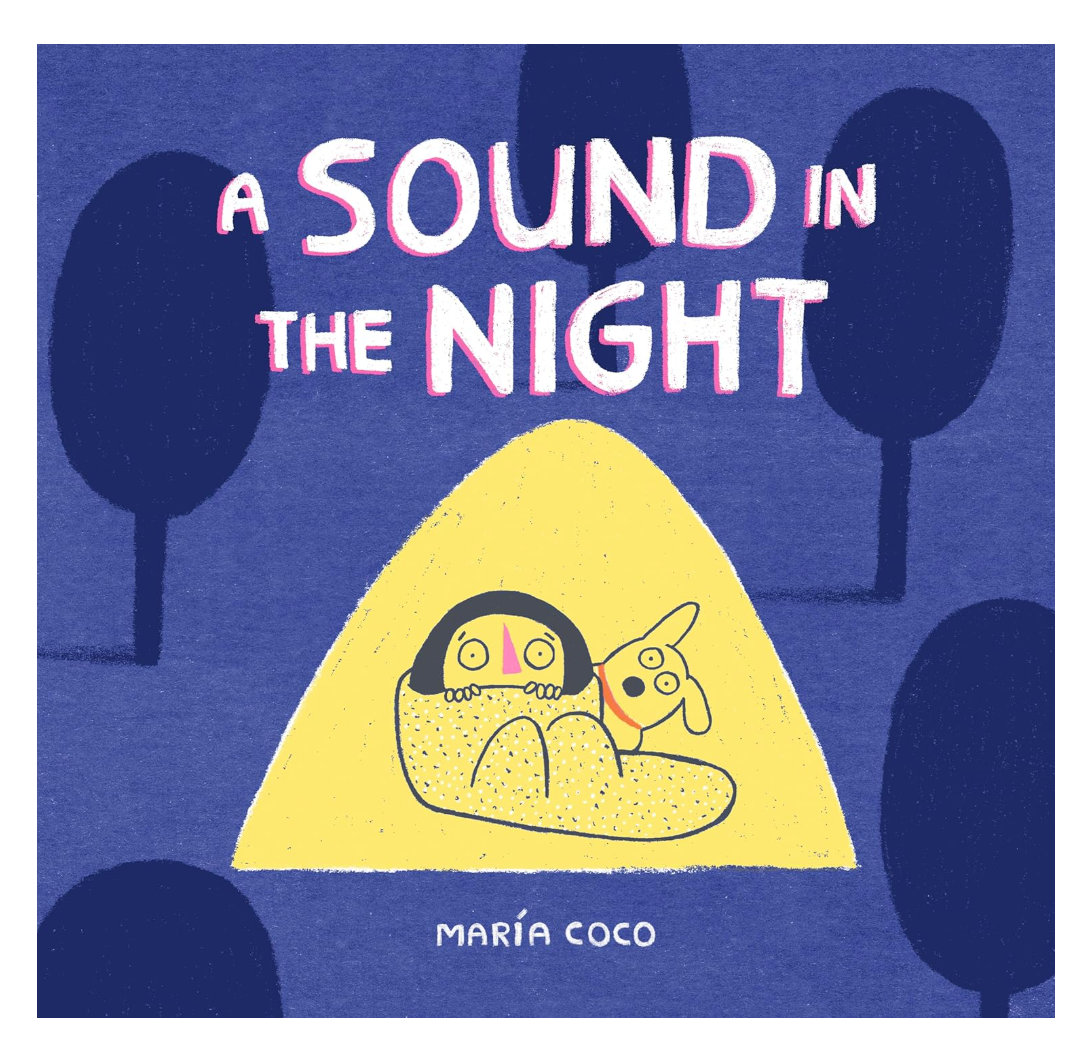 Book cover of 'A Sound in the Night' by Maria Coco with a child in headphones and trees in the background.