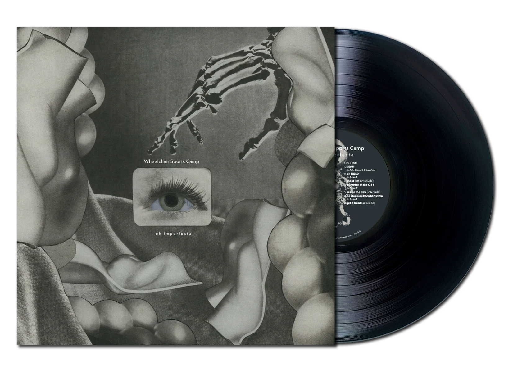 Vinyl record with a black and white cover featuring an eye and skeleton hand.