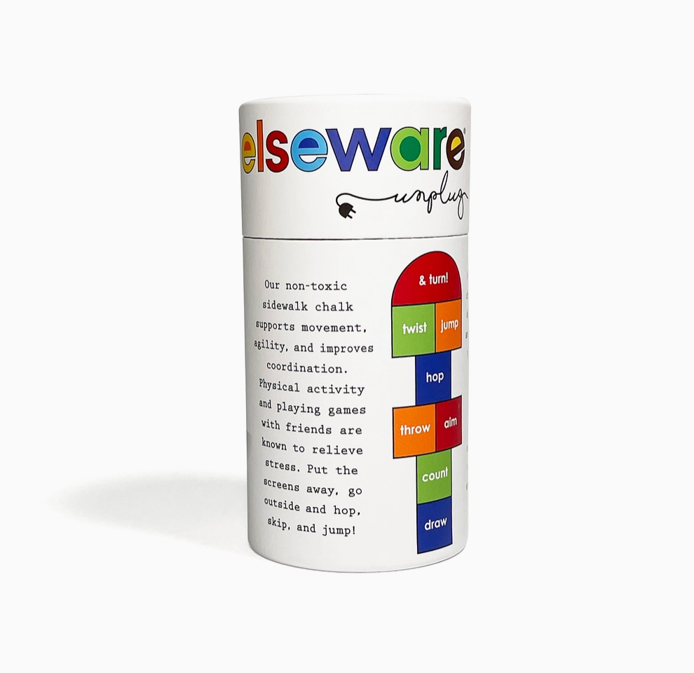 White container with colorful text and graphics on a white background