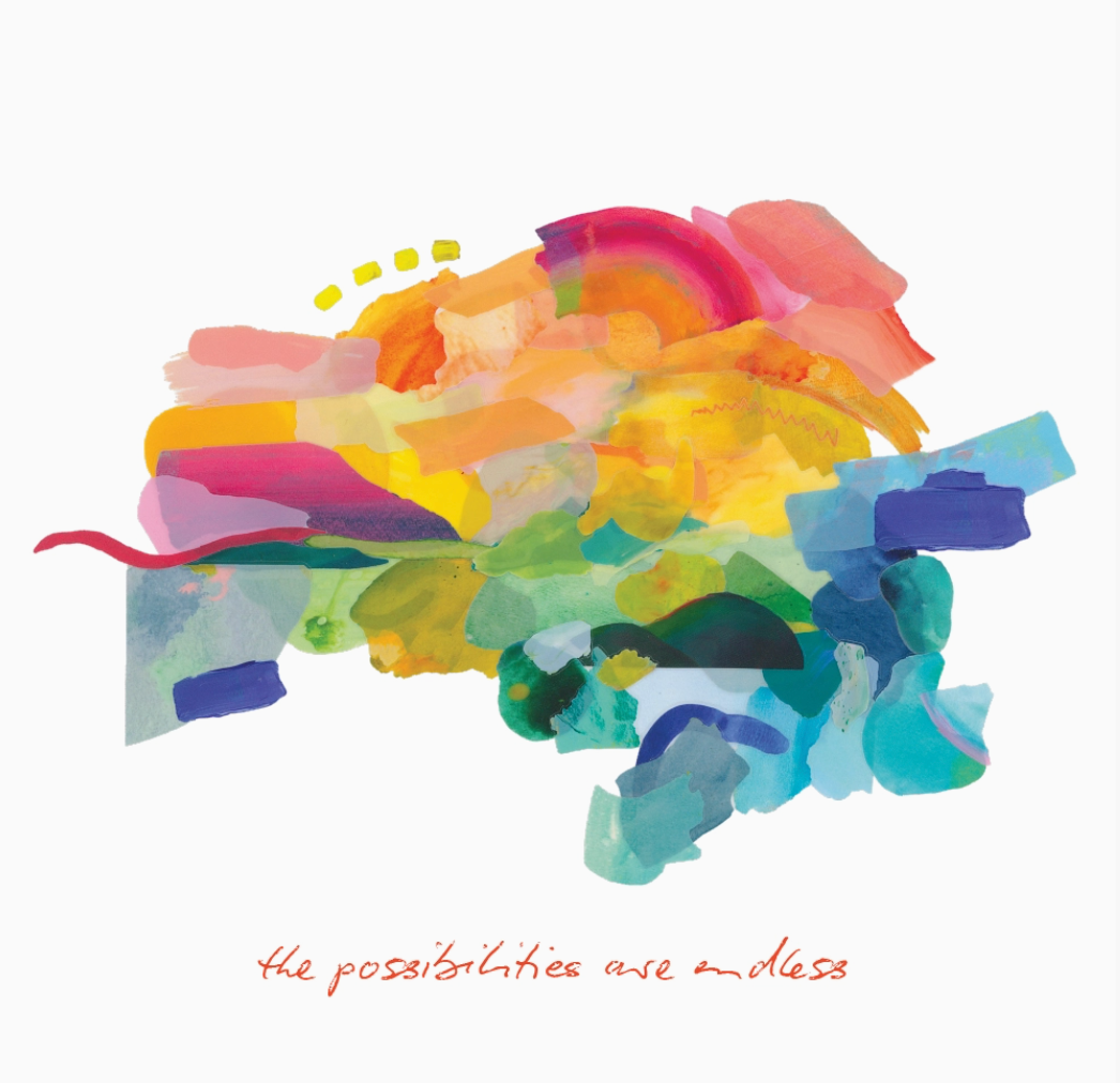 Colorful abstract art example with text 'the possibilities are endless' on a white background