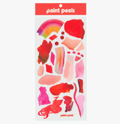 Packaged paint peels stickers with colorful abstract designs on a white background