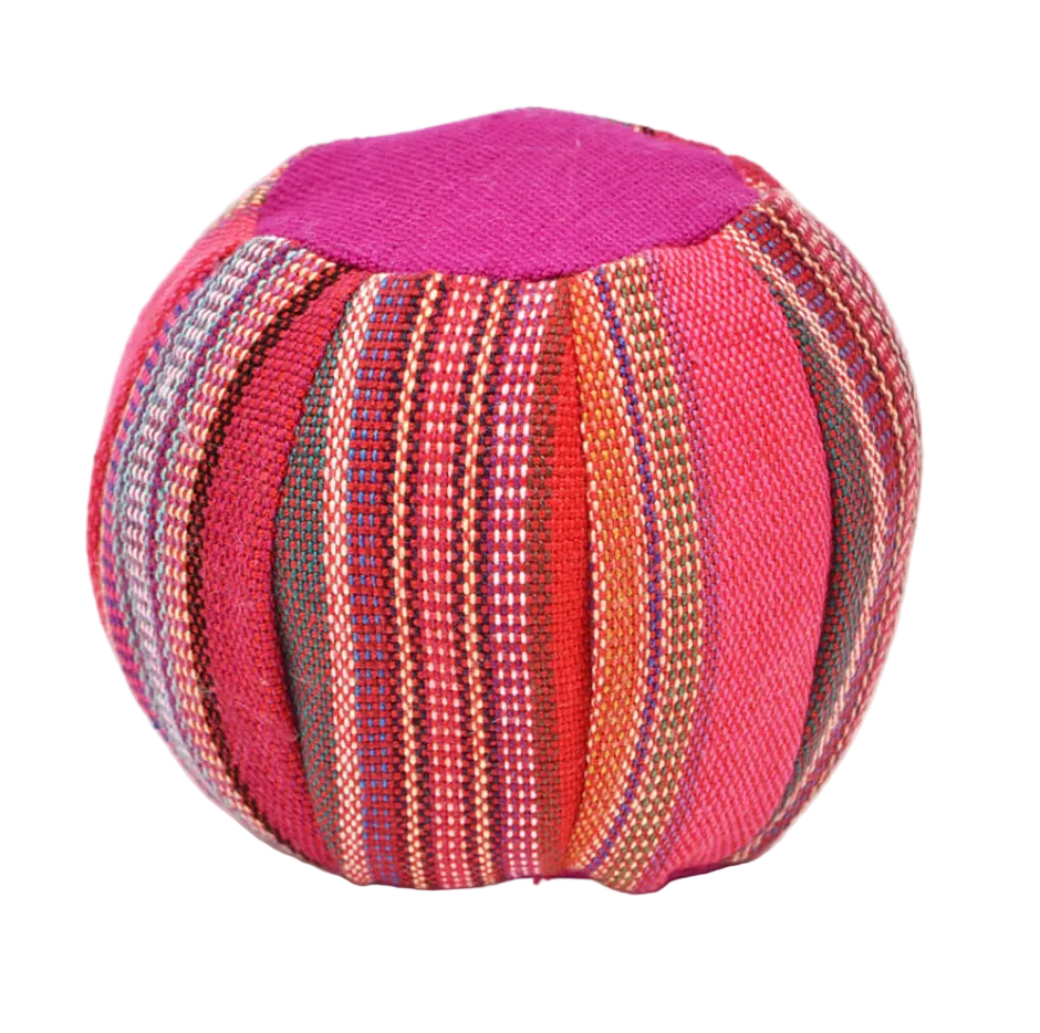 Multicolored striped fabric ball on a white background