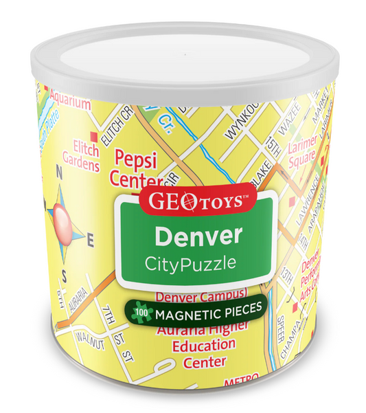 GeoToys Denver City Puzzle packaging with map design