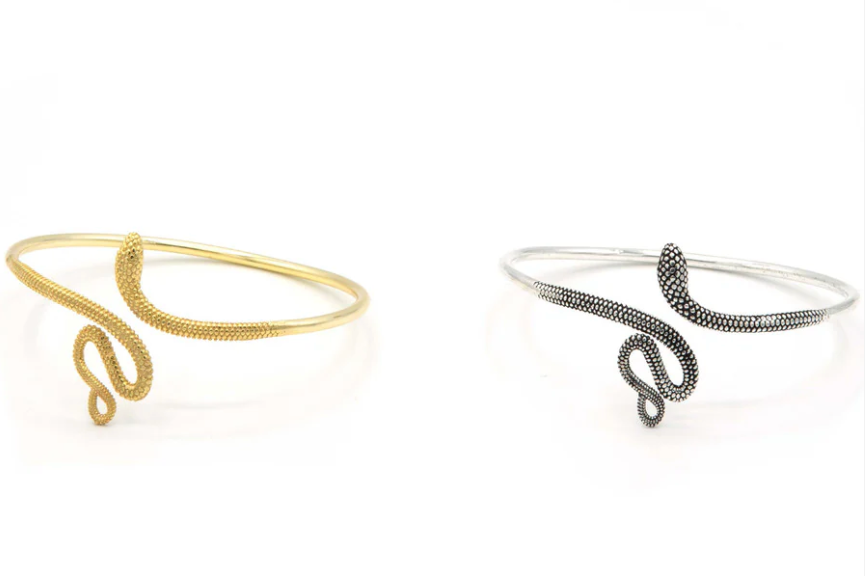 Photograph of Silver and Brass Viper Snake Cuff Bracelets.