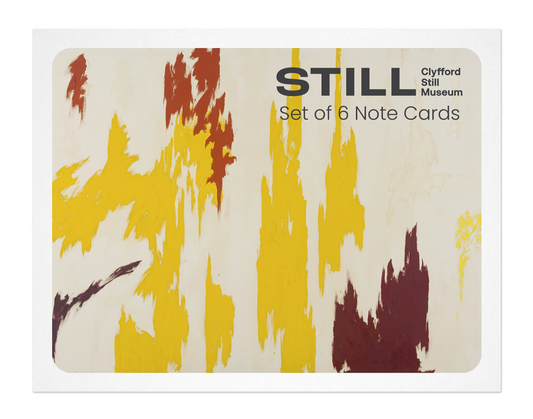Set of 6 note cards with abstract art design and 'Clyfford Still Museum' branding.