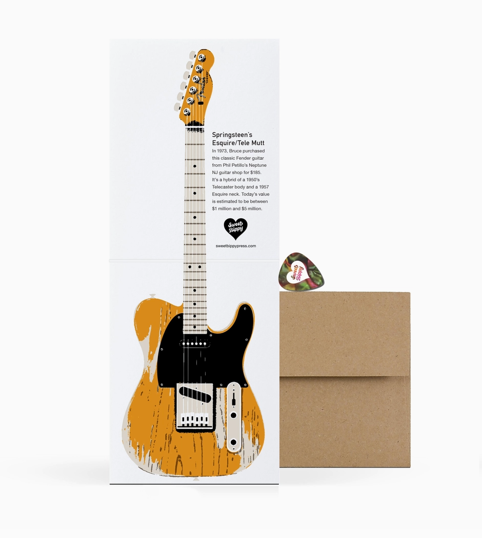 Greeting card with guitar design on a white background
