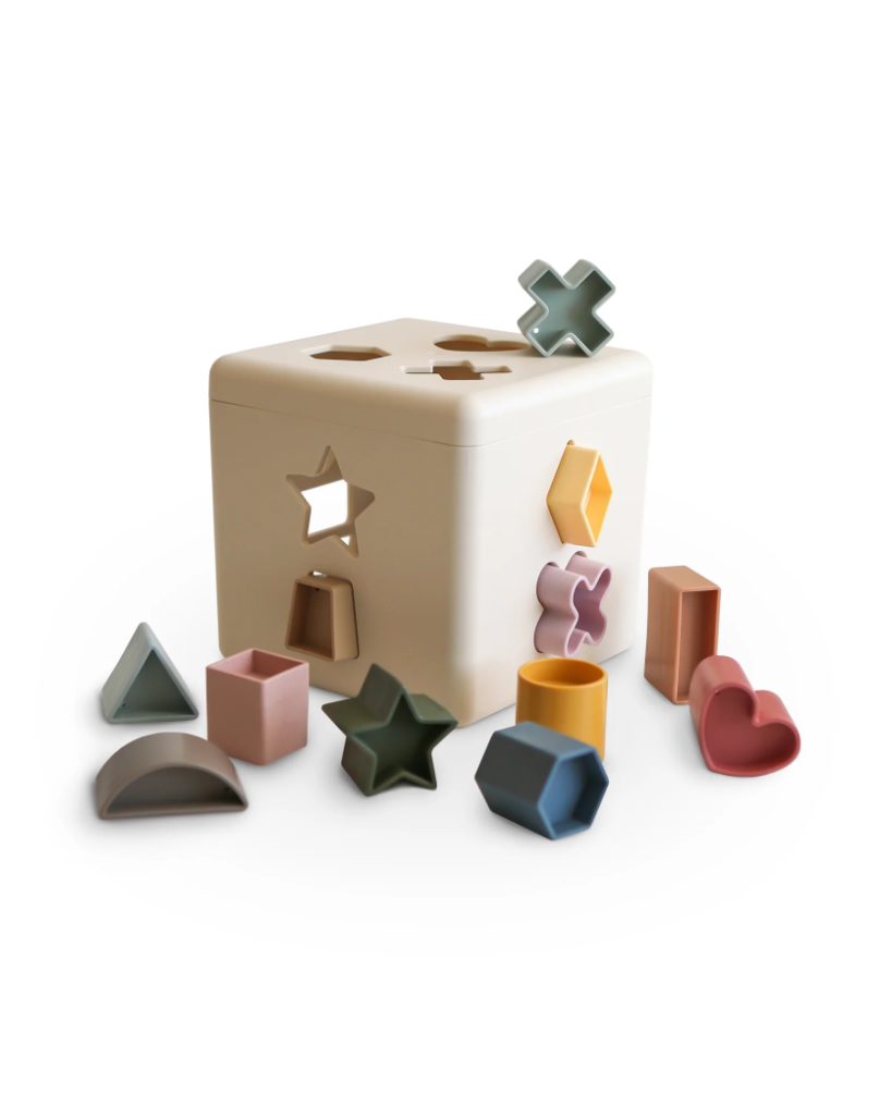 Colorful Shape Sorting Box made of non-toxic materials.