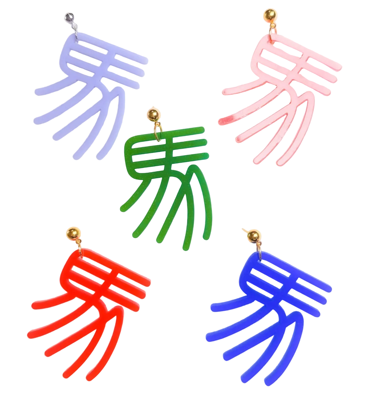 Colorful abstract earrings on a white background