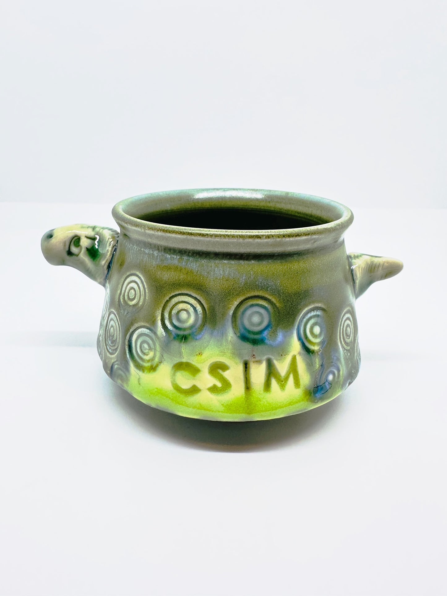 Handmade ‘Animal Planter 1’ with CSM logo and green swirl texture